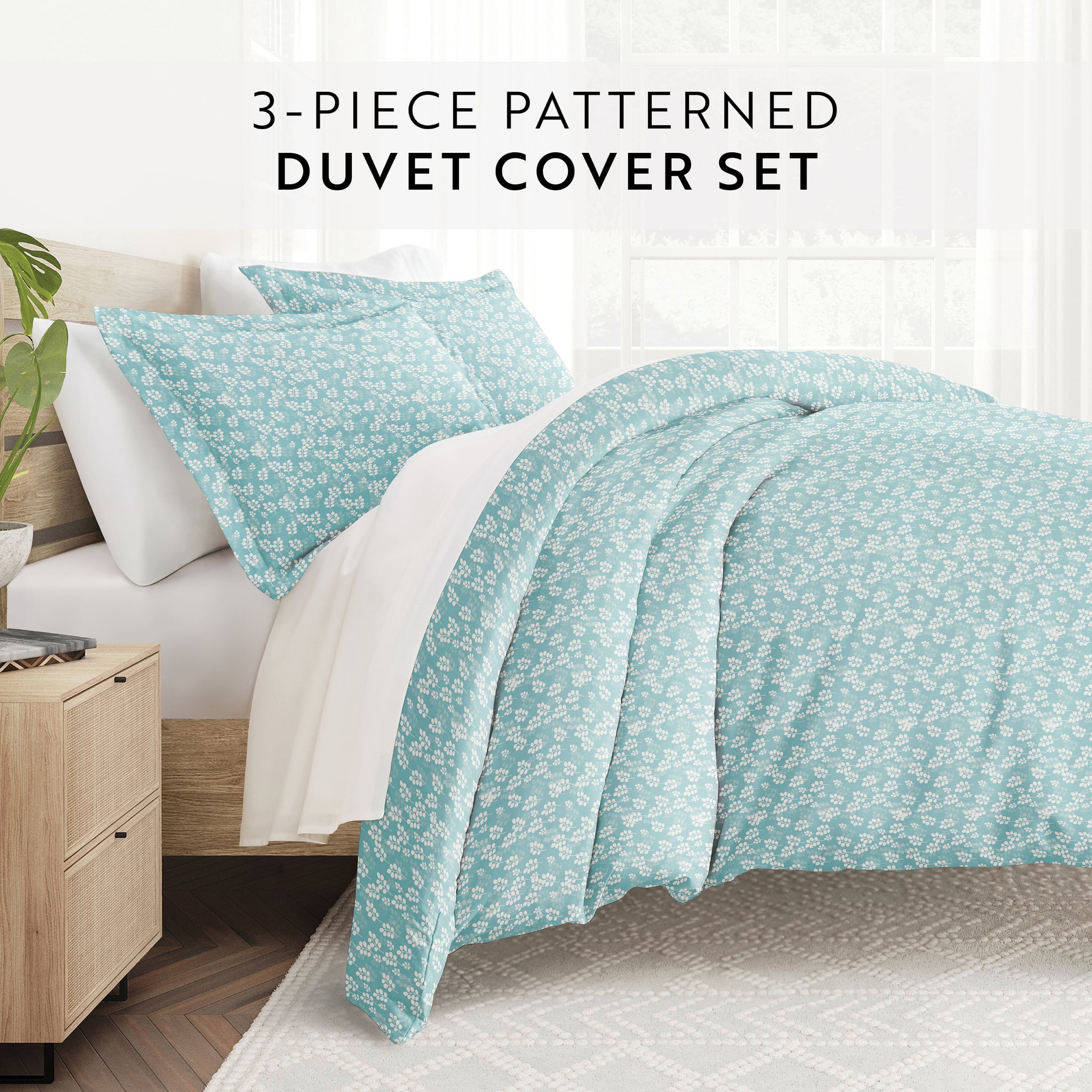 Noble Linens Pale Blue Wheatfield Pattern Duvet Set 3-Piece Duvet Cover Set, King/Cal King