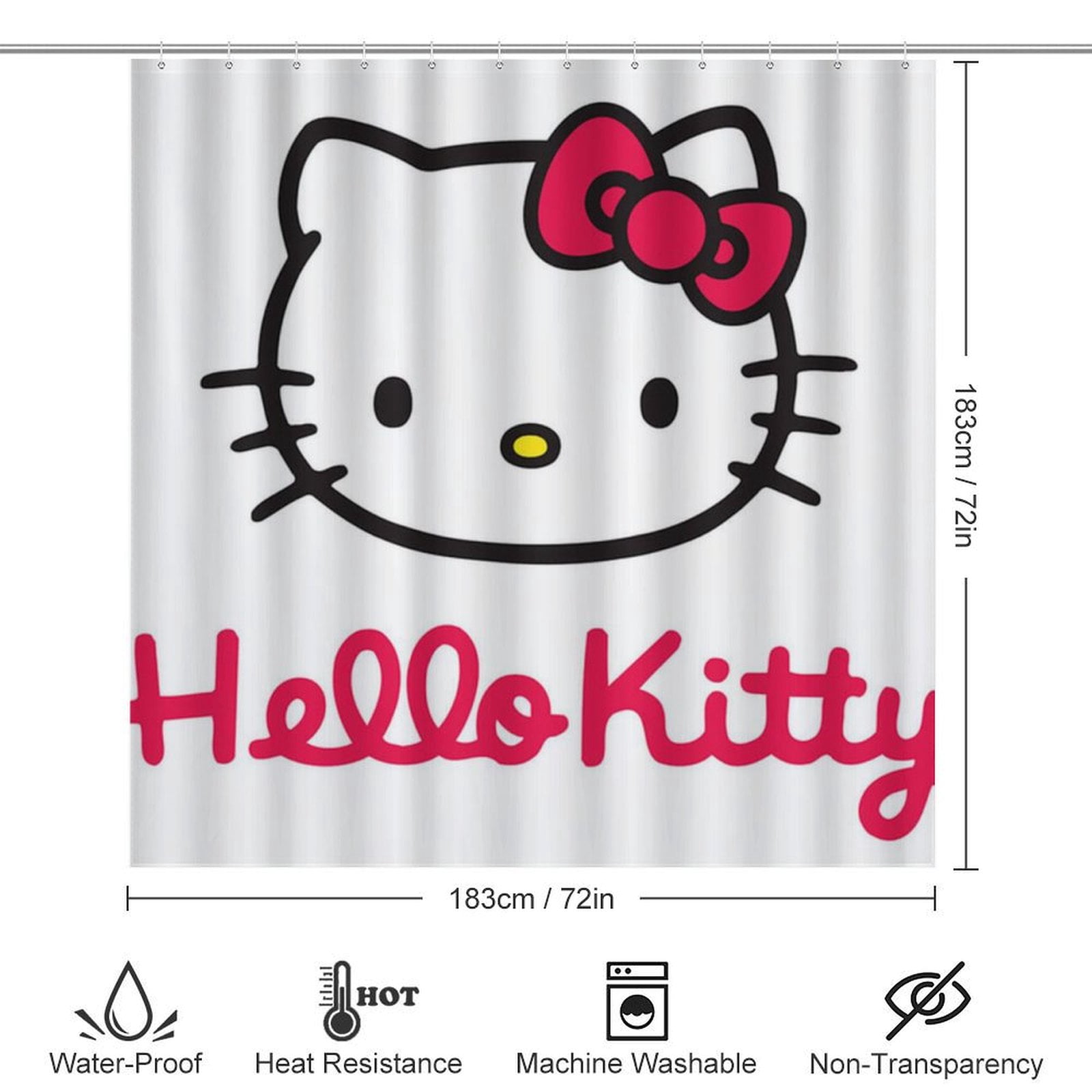 4 Piece Cartoon Hello Kitty Rabbit Flower Cup Shower Curtain Sets Kawaii Accessories with Non-Slip Rug, Toilet Lid Cover, Bath Mat Shower Curtains Set for Bathroom Decor