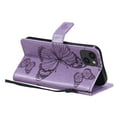 thumbnail image 6 of Wallet Case for iPhone 13, Flip Kickstand Emboss Butterfly PU Leather Protective Phone Cover with Wrist Strap & Card Slots, Purple, 6 of 9