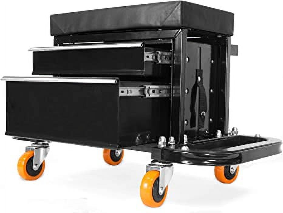WEN 400-Pound Capacity Garage Glider Rolling Tool Chest Seat with Storage Pouch
