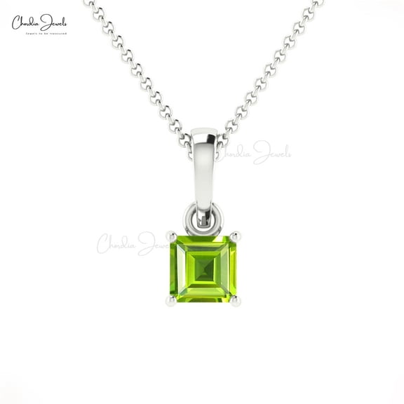 2.00 Carat Excellent Asscher Cut Peridot Gemstone Elegant Solitaire Necklace for Wedding Gift Solid 14K White Gold With 18 inches Chain