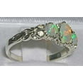 thumbnail image 4 of LBG 925 Sterling Silver Natural Australian Opal Womens English Vintage Style Three Stone Ring - Size 10, 4 of 6