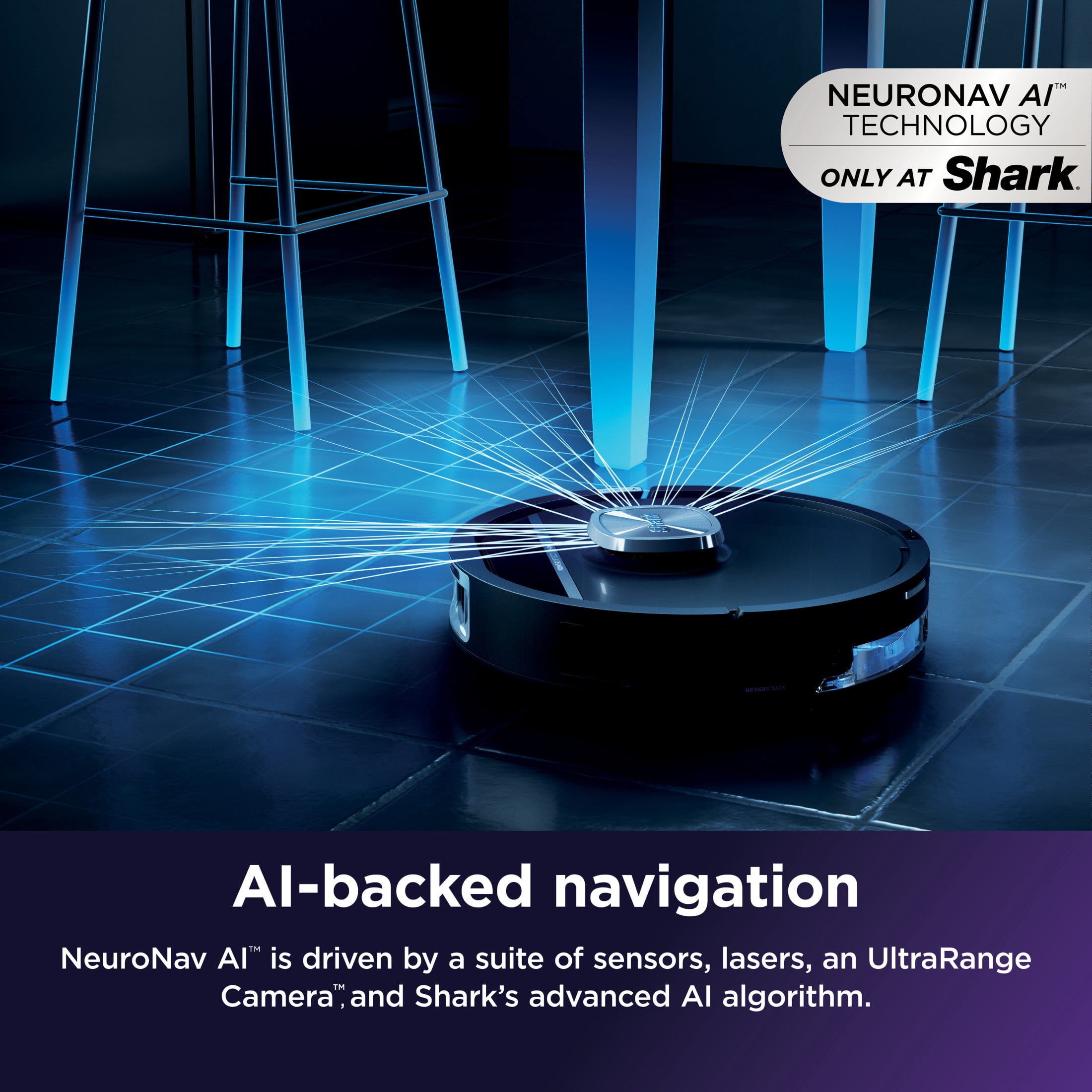 Shark PowerDetect UV Reveal 2-in-1 Robot Vacuum & Mop, NeverTouch Pro Base 60-Day, Pet Friendly, UV Stain Detect, RV3020XE
