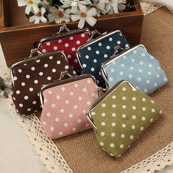 SPRING PARK Fashion Women Dot Cotton Coin Purse Twist Clip Framed Change Bag Wallet Gift
