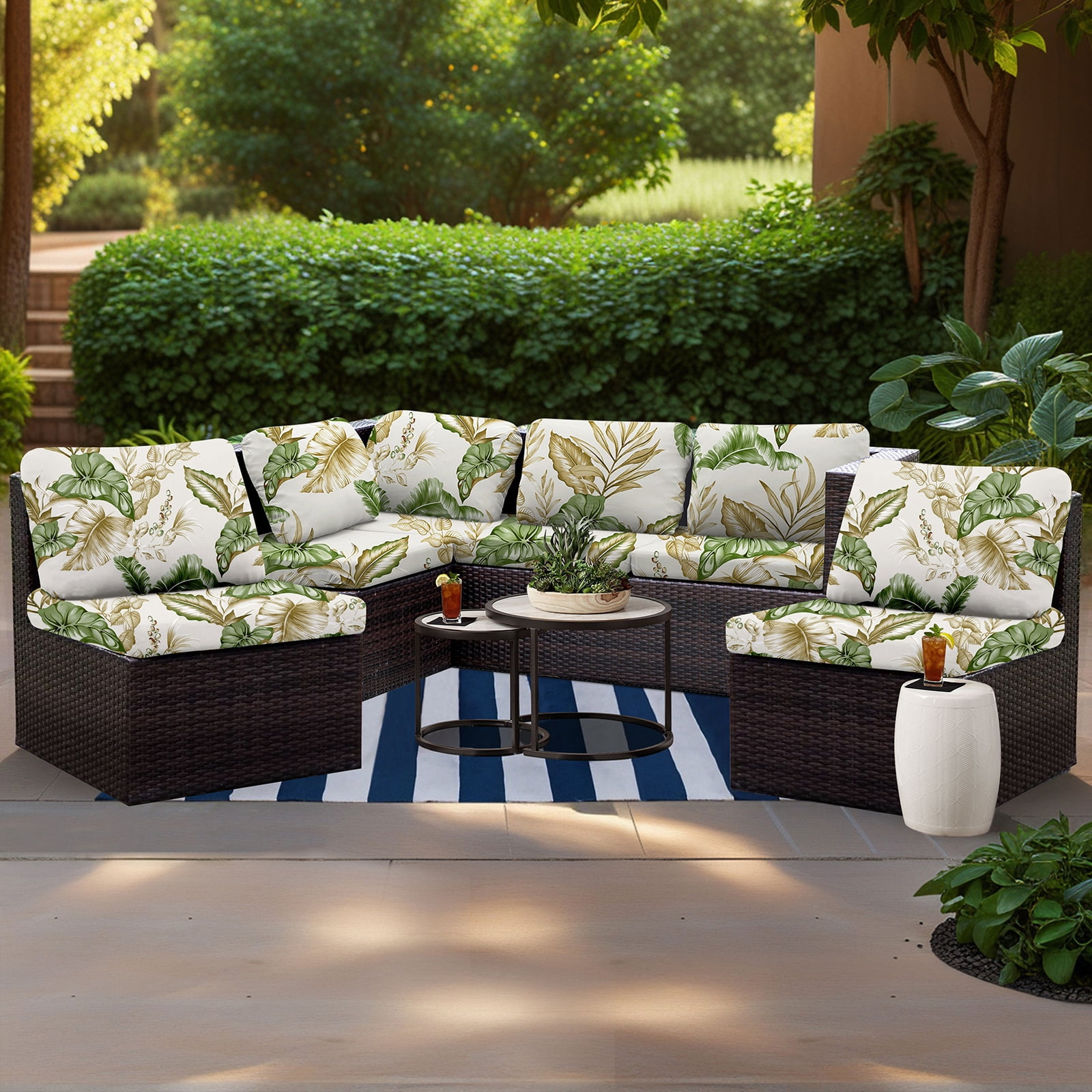 SHANNA 2 Pack Printed Patio Stretch Sofa Cushion Covers, Floral Pattern Outdoor Sofa Cushion Covers, Replacement Washable Couch Chair Cushion Covers Porch Patio Furniture Protector