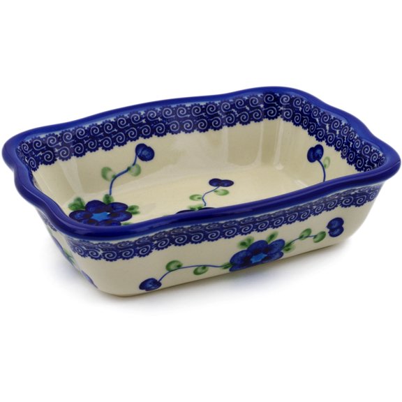 Polish Pottery 7¾-inch Rectangular Baker Hand Painted in Boleslawiec, Poland   Certificate of Authenticity