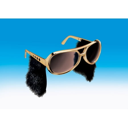 Star Power Adult Rock & Roll Elvis Sideburn Sunglasses, Gold Black, One Size