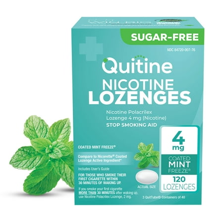 Quitine Nicotine Lozenges 4mg Mint, 120 Count, Stop Smoking Aid