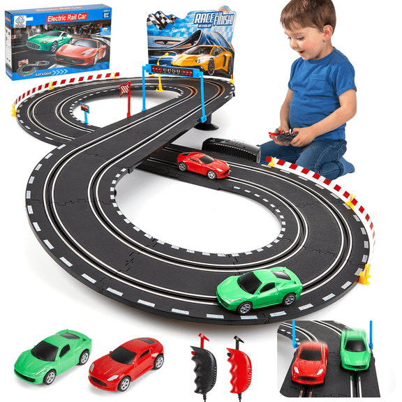 Lilian&Gema Slot Car Race Track Set, Dual Electric Race Car Track Set with 2 High-Speed Cars, 2 Electric Controller, Slot Car Track Toys for Kids Ages 3-12