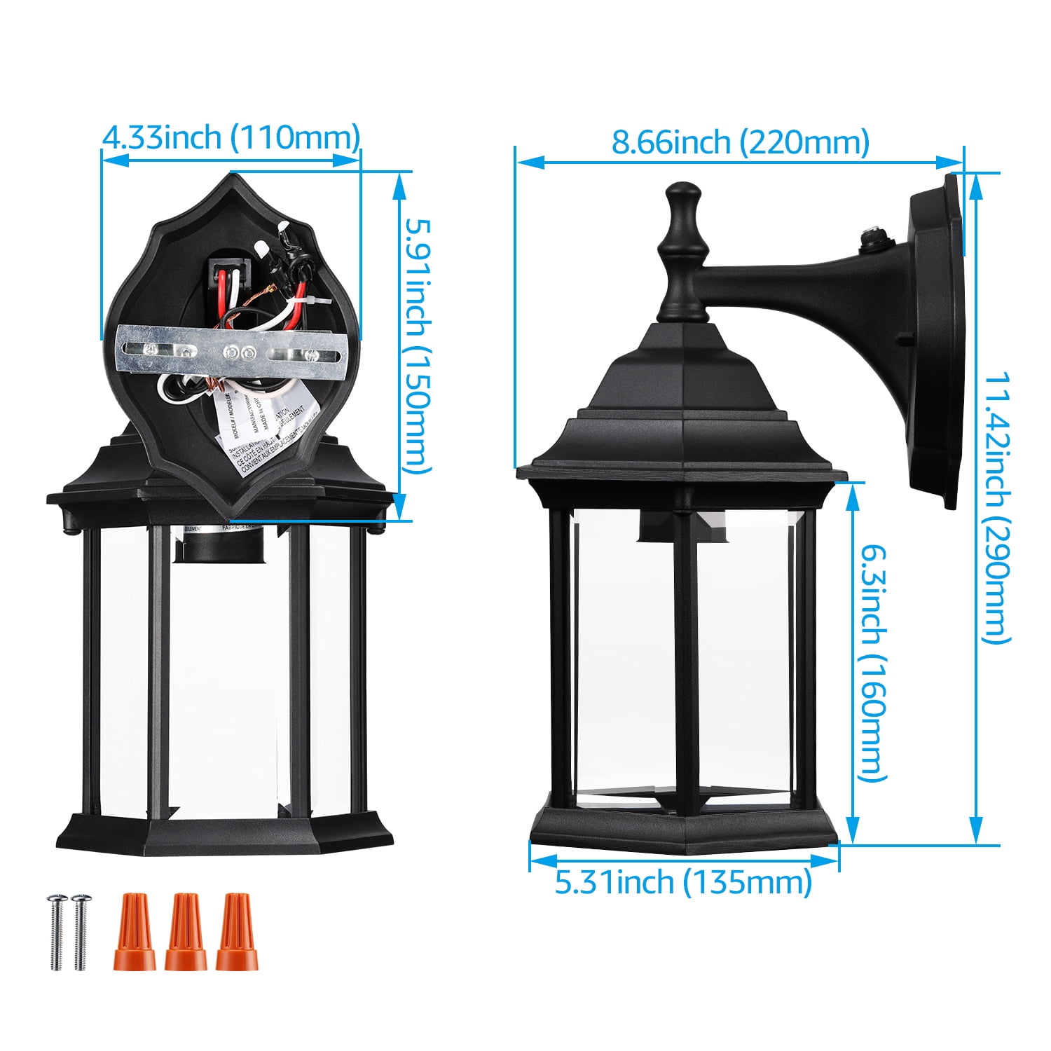 Dusk to Dawn Sensor Outdoor Wall Lanterns, Exterior Wall Light Fixture with E26 Socket, UL Listed, Wall Mount Sconce Waterproof Matte Black Wall Lamp with Clear Glass