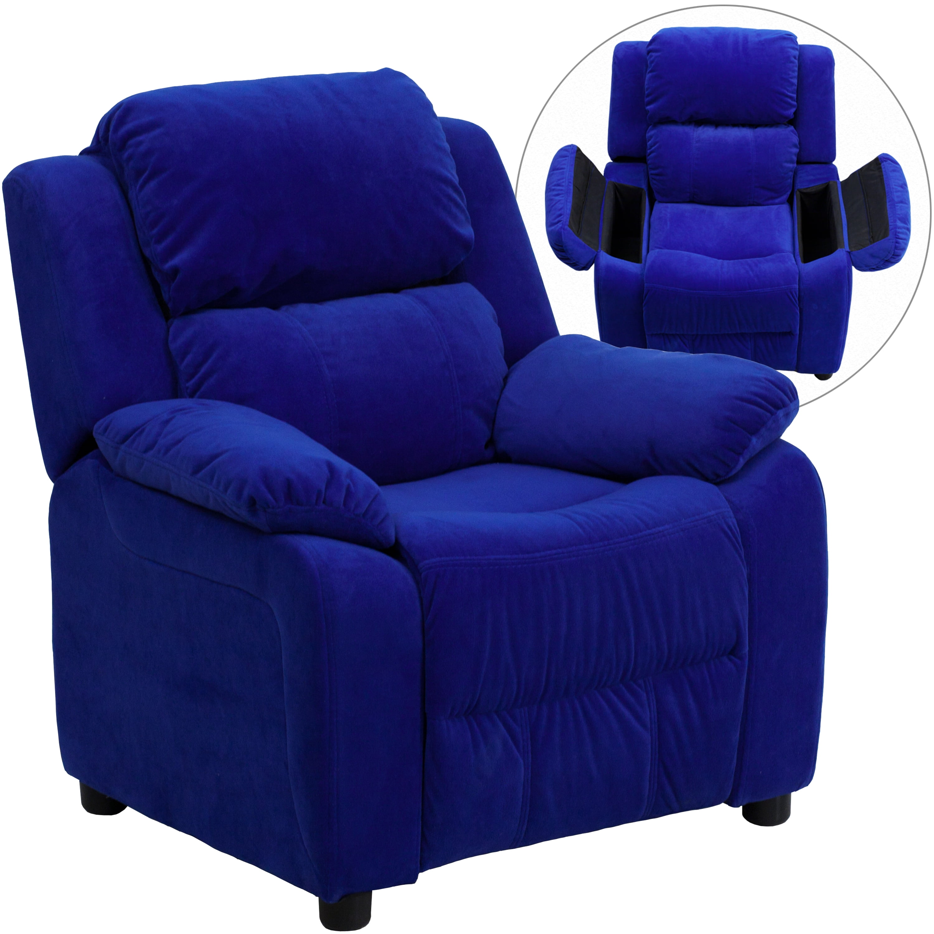 Flash Furniture Deluxe Padded Contemporary Blue Microfiber Kids Recliner with Storage Arms - image 2 of 13