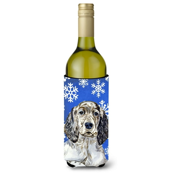 English Setter Winter Snowflakes Holiday Wine Bottle Hugger