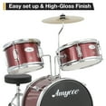thumbnail image 4 of 3 Piece Kids Drum Set, Junior Drum Set for Beginners with Bass Tom Snare Drum, 14.76 Inch Drum Kit with Snare, Cymbal, Drumsticks, Adjustable Seat (Red), 4 of 8