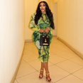 thumbnail image 2 of Women's Retro Print Turtleneck Long Sleeve Waistband Hips Wrapped Long Dress, 2 of 17