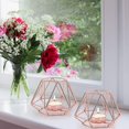 thumbnail image 2 of Juego de 2 piezas de soporte de luz de té de metal, soporte de luz de té de oro rosa, soporte de linterna de vela decorativa de hierro hueco, adorno para el hogar para sala de estar, boda Feliz Sencillez, 2 of 4