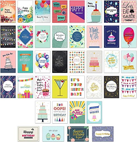 Happy Birthday Cards Premium Assortment 40 UNIQUE DESIGNS ENVELOPES W/ PATTERNS 