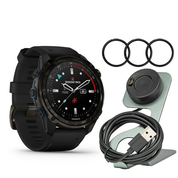 Garmin Descent Mk3i Watch-Style 51mm Dive Computer (Carbon Gray, Black Band) Bundle with Focus Camera Charger Stand for Smartwatches and Focus Camera 9H Tempered Glass Screen Protector Film (3 Items)