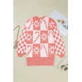 thumbnail image 4 of I AM A FASHION JUNKY Pink Candycane Snowflake Checker Christmas Holiday Drop Shoulder Tunic Loose Sweater, 4 of 11