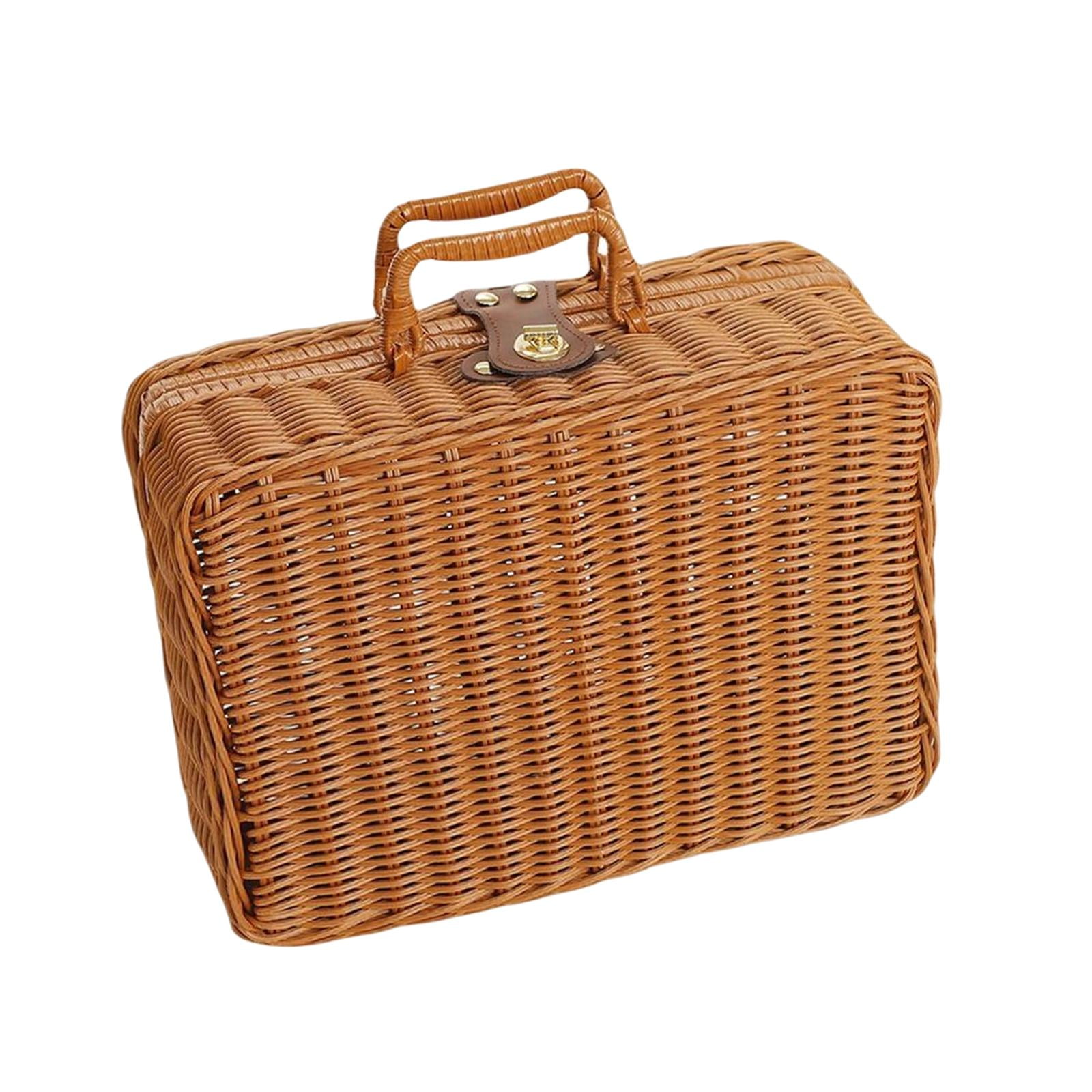 Handwoven Faux Rattan Picnic Basket Storage Hamper Storage Box