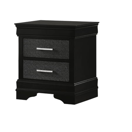 Contemporary Style Black Two Drawer Nightstand / Practical Bedroom Storage