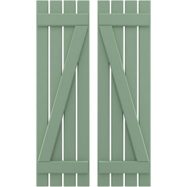 Ekena Millwork 15 1/2"W x 67"H Americraft Four Board (2 Batten) Exterior Real Wood Spaced Board-n-Batten Shutters w/ Z-Bar (Per Pair), Track Green