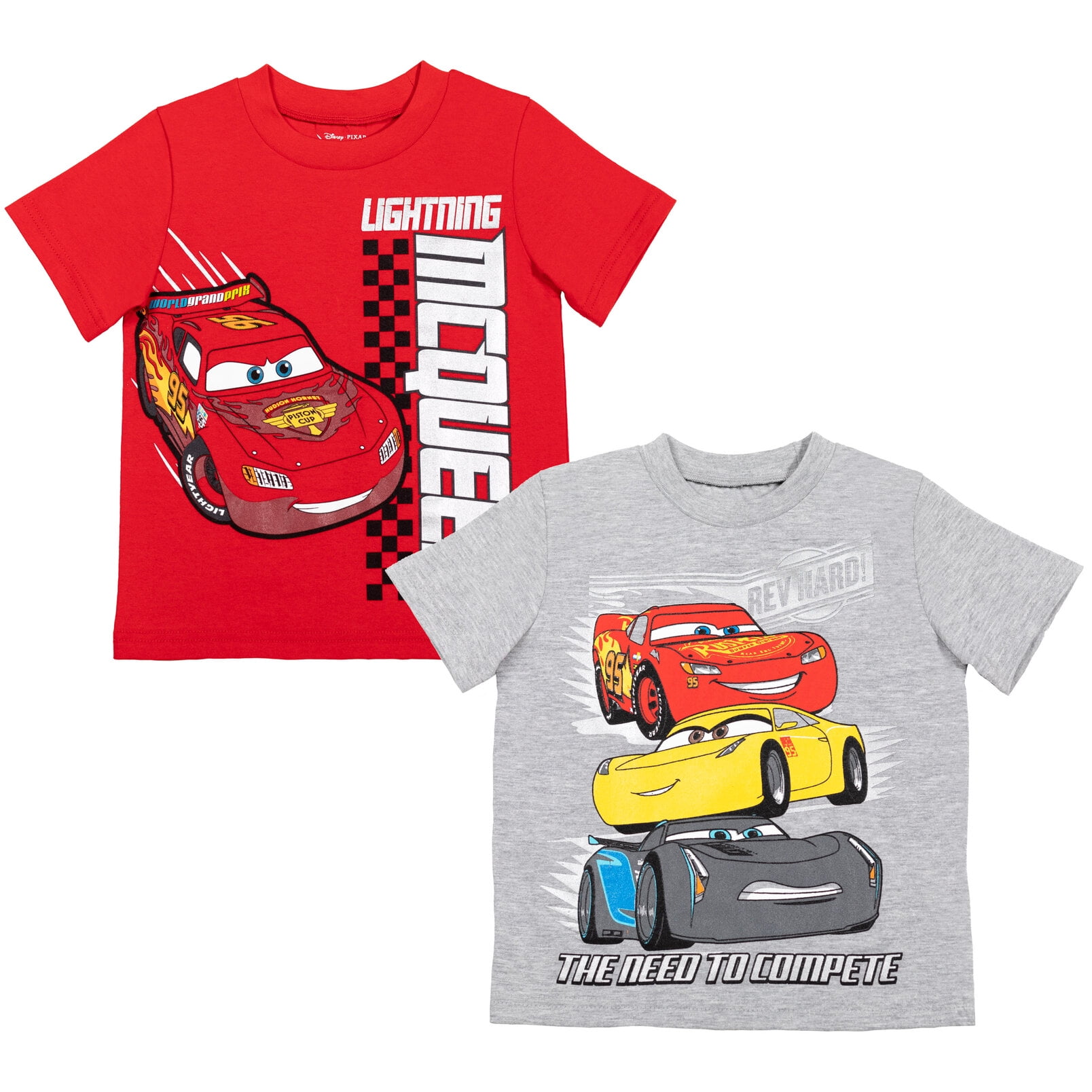 Disney Pixar Cars Lightning McQueen 2 Pack Toddler Boys T Shirts Gray Red Size 4T