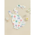 thumbnail image 3 of Musuos Baby Girls Summer Cute Romper 3-24Months Flying Sleeve Floral/Strawberry Print Bodysuit with Headband, 3 of 8