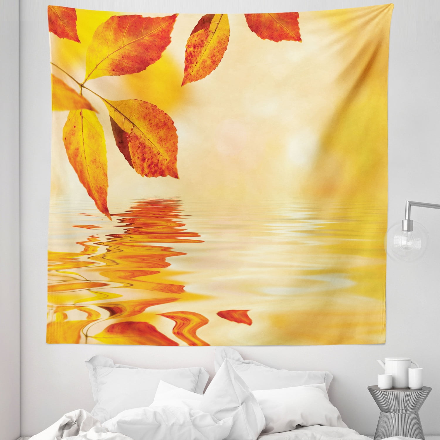 Orange Tapestry, Autumn Maple Leaves Shadow on the Water Mystic Sun ...