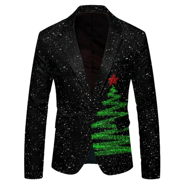 Kcodviy Mens Leisure Christmas Printed Suit Jacket Men Pocket Jacket Suit Jacket Suit and Pants for Men Mens Business Suits Slim Suit for Men Mens Two Cute Suit