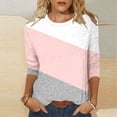 thumbnail image 2 of Charella Women's Casual 3/4 Sleeve T-Shirts Color Block Crew Neck Tunic Tops Basic Tees Loose Fit Pullover (M, Gray), 2 of 5
