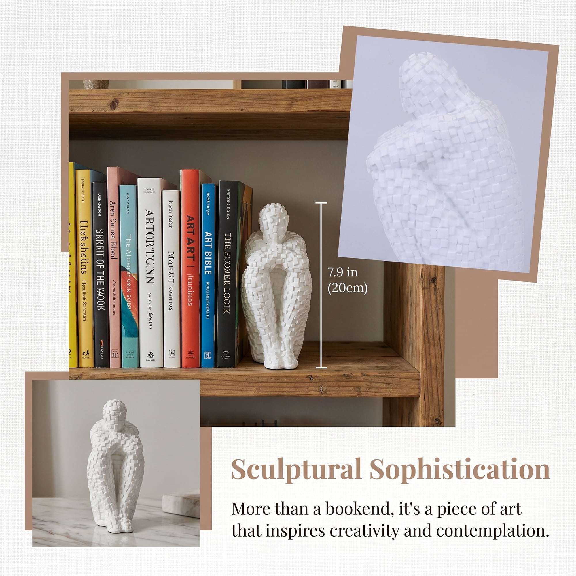 Unique Bargains Decorative Character Modern Figurine Book End White 4.1*2.6*7.9inch