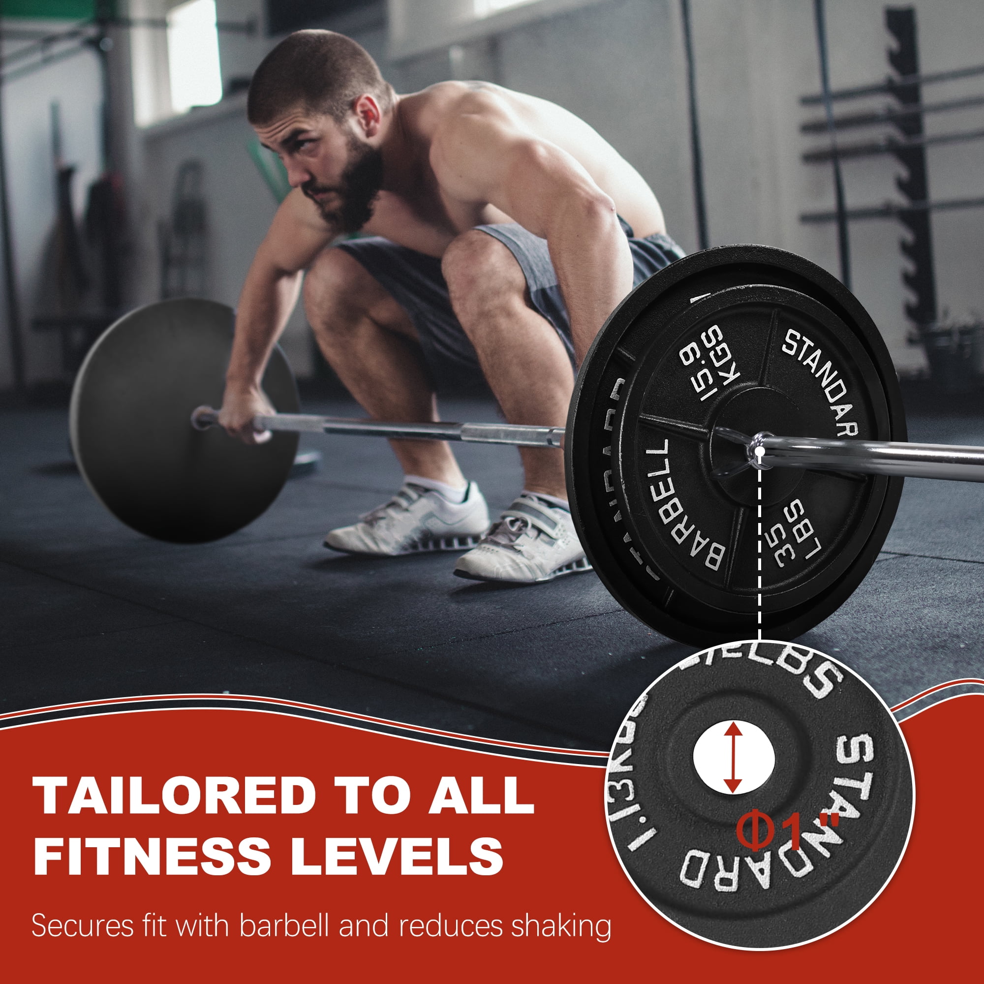 Signature Fitness Cast Iron Weight Plates, 1-Inch Hole, 2-Pack or 4-Pack Options (2.5LB–45LB), Black with Silver Numbers, for Standard Barbells, Dumbbells & Home Gym Strength Training