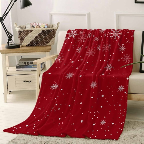 Christmas Snowflake Throw Flannel Blanket 50x80In Red Gradient Super Soft Cozy Bed Blanket, Lightweight Plush Fuzzy Bed Throw for Bedroom Sofa Couch Living Room