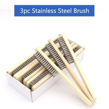 

BAMILL 3Pcs Stainless Steel Wire Brush Wood Handle Wire Brush Rust Removal 8.07Inch