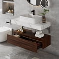 thumbnail image 2 of Dextrus 39.4 in Bathroom Vanity Floating Wall Mounted Bathroom Cabinet Glossy Cabinet Storage Wooden Vanity with Ceramic Basin Sink and 2 Drawers, Walnut & White, 2 of 6