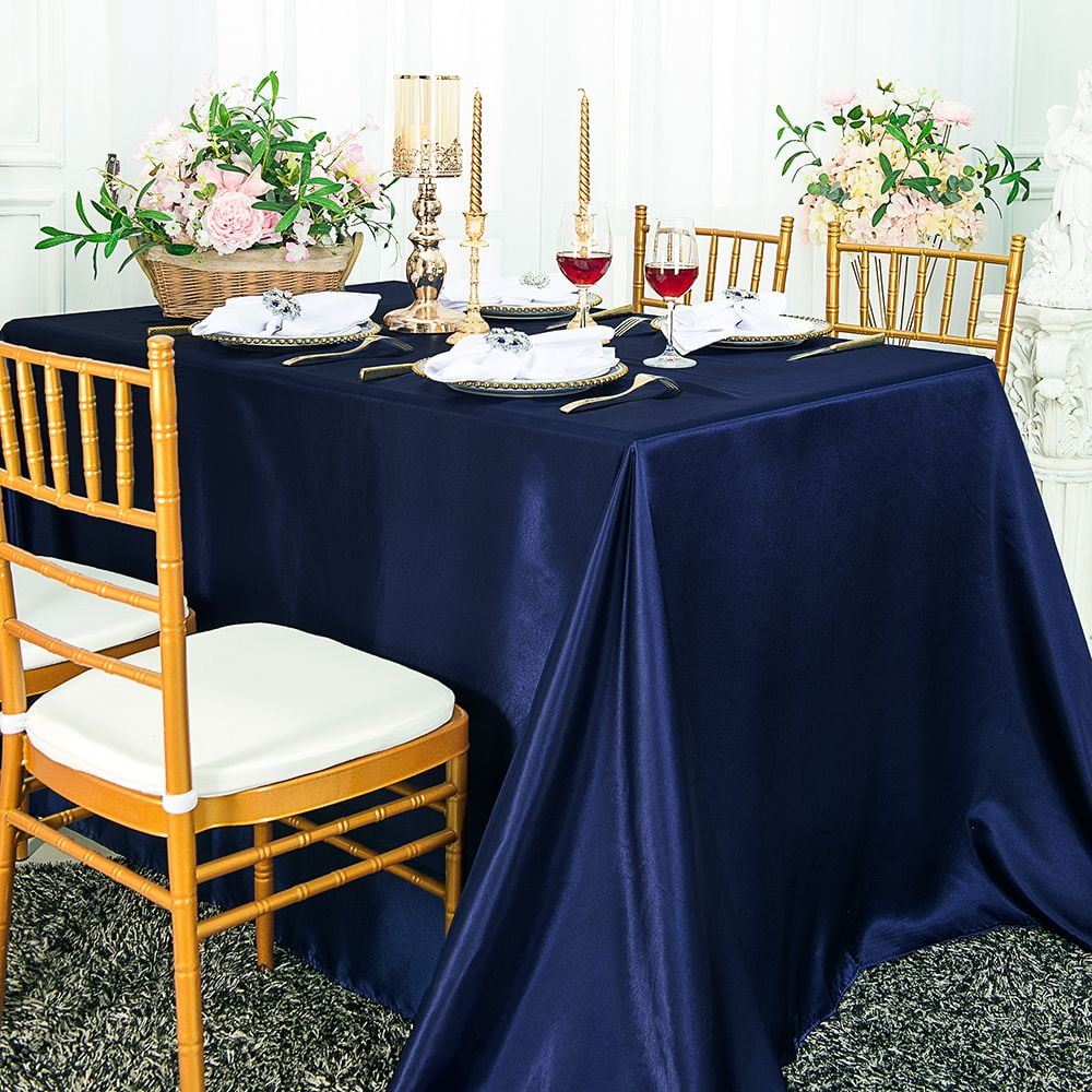 Wedding Linens Inc. 90" x 156" Satin Rectangular Table Cover Tablecloth Navy Blue Walmart