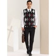 thumbnail image 3 of Unique Bargains Chandail Sans Manches Décontracté pour Homme à Col en V, Coupe Ajustée, Style Argyle, Tricot, Noir Rouge, P, 3 of 6