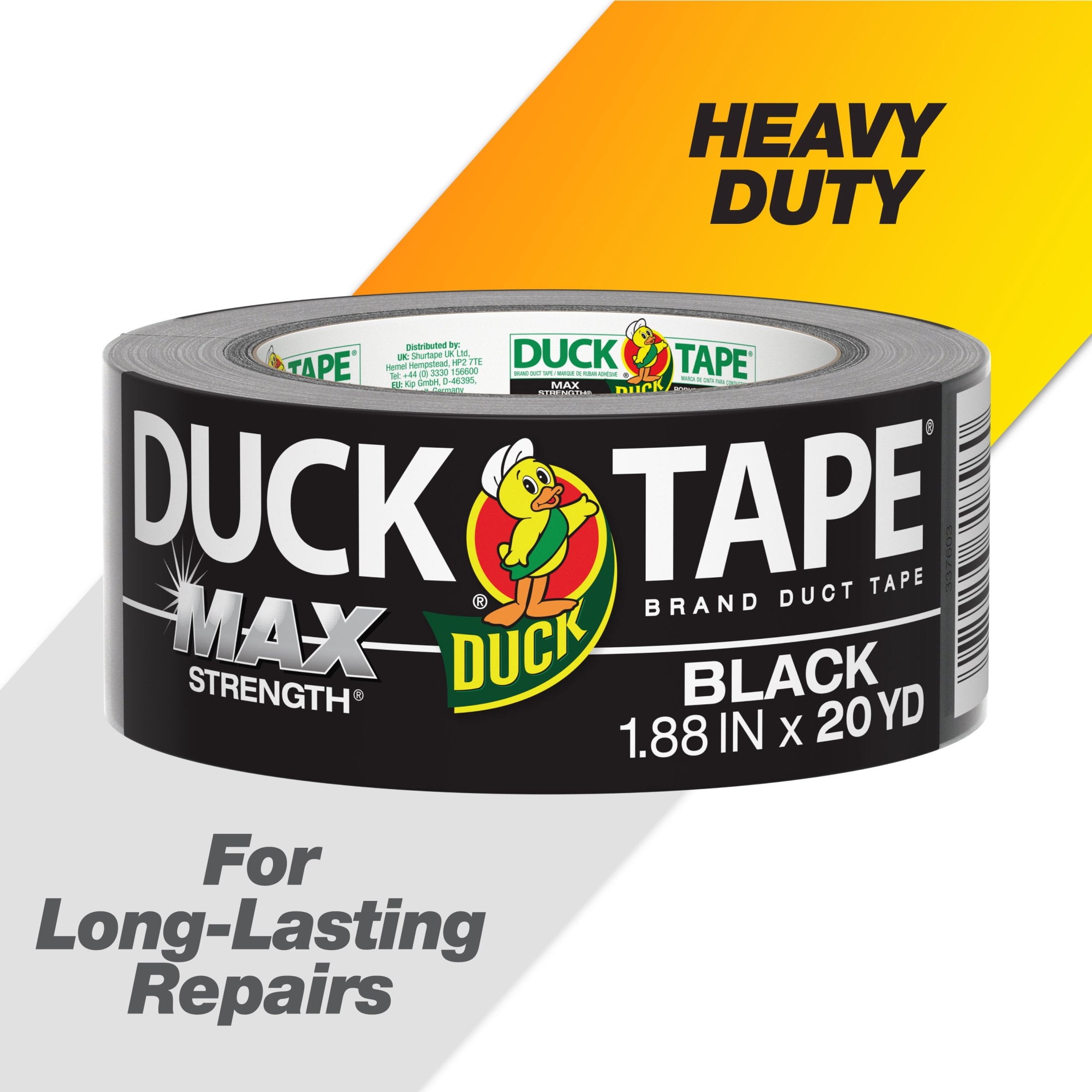 (4 pack) Duck Max Strength Brand Duct Tape, 1.88 in. x 20 yd., Black