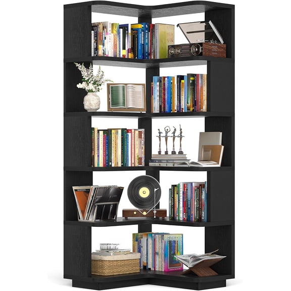 Corner Book Shelf - 6-Shelf Corner Bookshelf Etagere Bookcase with Baffle, Freestanding L Shaped Display Shelf Stand for Home Office, Living Room, Bedroom, Kitchen
