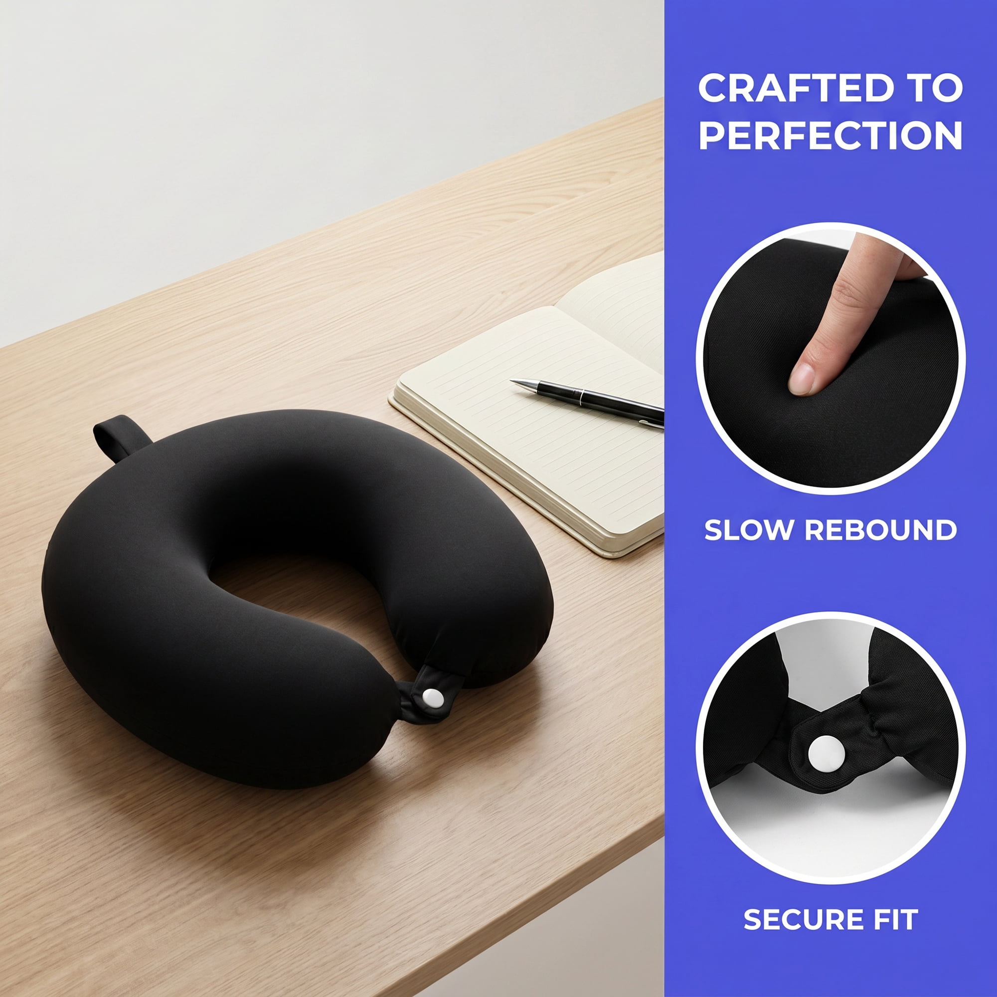 Unique Bargains Memory Foam Travel U Shape Neck Pillow Head Rest Black 12"x12"x4"