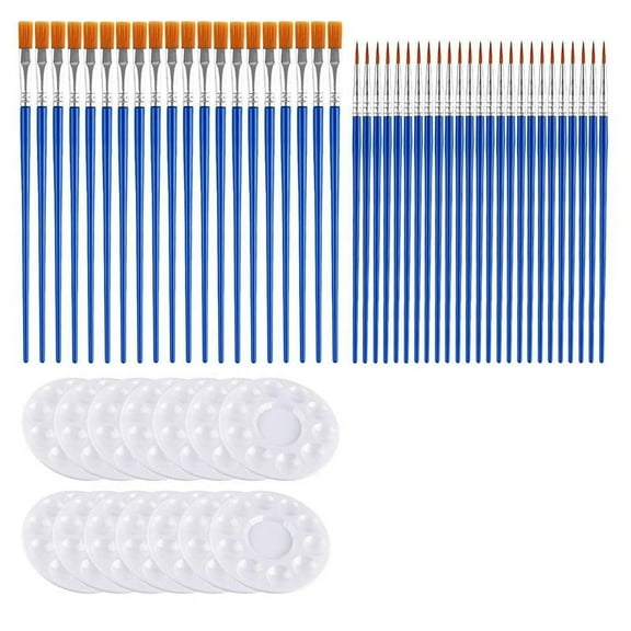 150Pcs Paint Brushes Palettes Set, Including 100Pcs Nylon Painting Brush and 50Pcs Round Plastic Paint Tray Palette