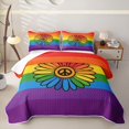thumbnail image 2 of Manfei Kawaii Rainbow Bed Spread Queen, Love and Peace Groovy Queen Coverlet Set, Purple Orange, 3pcs, 1 Quilt and 2 Pillowcases, 2 of 7
