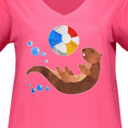thumbnail image 3 of Inktastic Cute Otter and Beachball Women's Plus Size V-Neck T-Shirt, 3 of 4