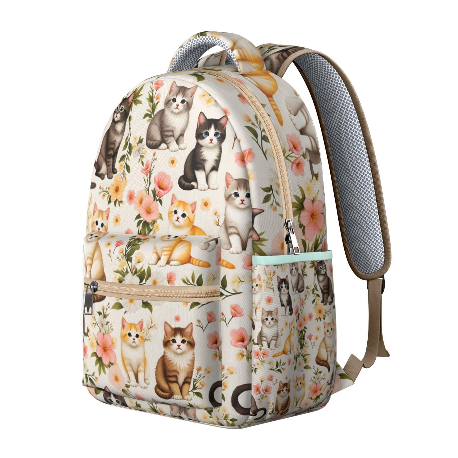 Pet Lover's Waterproof Backpack - Cute Cat Illustration, Ergonomic Design with Spinal Support