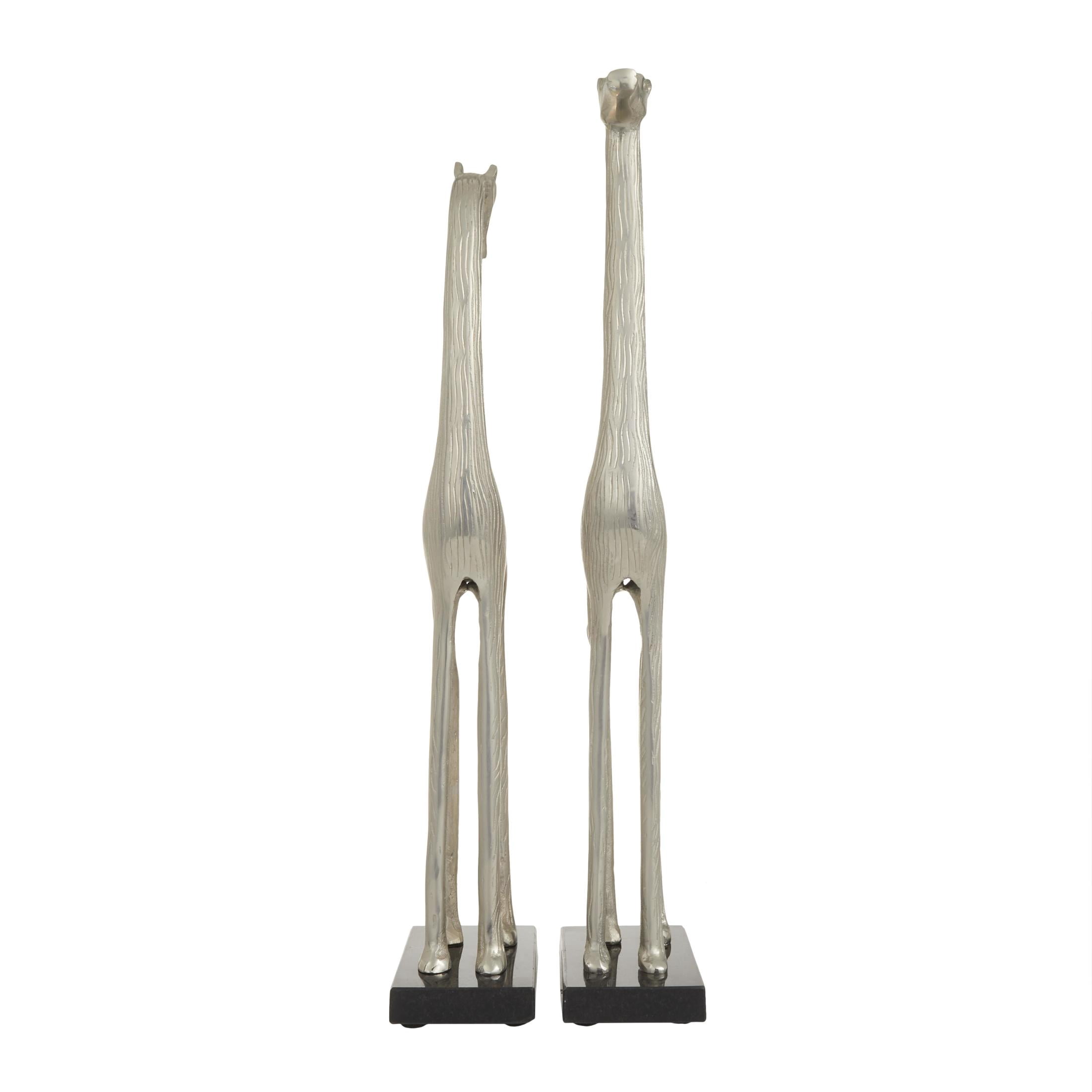 27", 25"H Silver Aluminum Metal Giraffe Sculpture, by DecMode (2 Count)