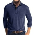 thumbnail image 2 of Aimik Men Fall Winter Polo Shirts Long Sleeved Flip Collar Tops Pocket Button V Neck T Shirts Golf Casual Sports Tops-Dark Blue L, 2 of 5