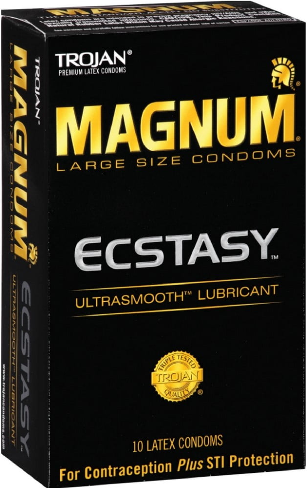 TROJAN MAGNUM Ecstasy Condoms Ultrasmooth Lubricant Large Size 10 Each (Pack of 4)