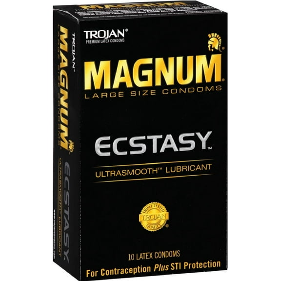 TROJAN MAGNUM Ecstasy Condoms Ultrasmooth Lubricant Large Size 10 Each (Pack of 6)