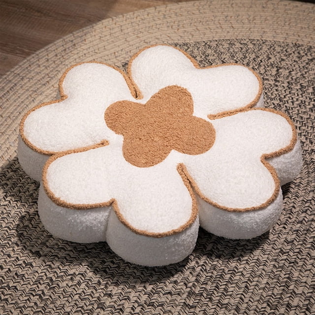 Cojín de Suelo Lucky de Terciopelo con Forma de 4 Hojas | Cojín de Asiento Escandinavo | Blanco 40X40X6Cm | Cojín de Asiento Antiestrés