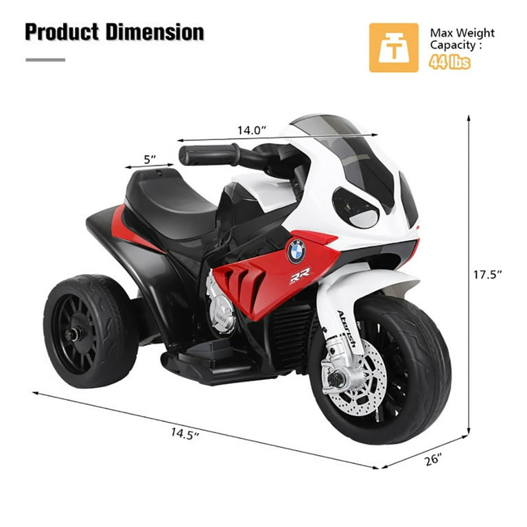 Yardi Yard 6V Kids 3 Wheels Riding BMW Licensed Electric Motorcycle Red Kids Electric Motorcycle Battery Powered Ride On Trike for Ages 3 to 19 Walmart